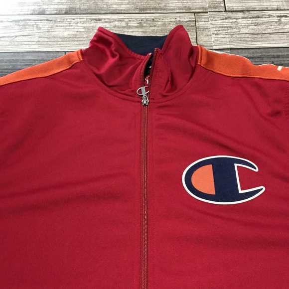 Champion Track Jacket Men’s L Red Orange Big C Full Zip Pockets - Picture 6 of 8